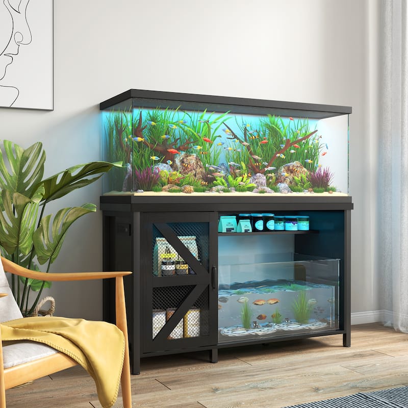 52 Inches Metal Fish Tank Stand With Electrical Outlet For Storage Of Fish Tank Accessories