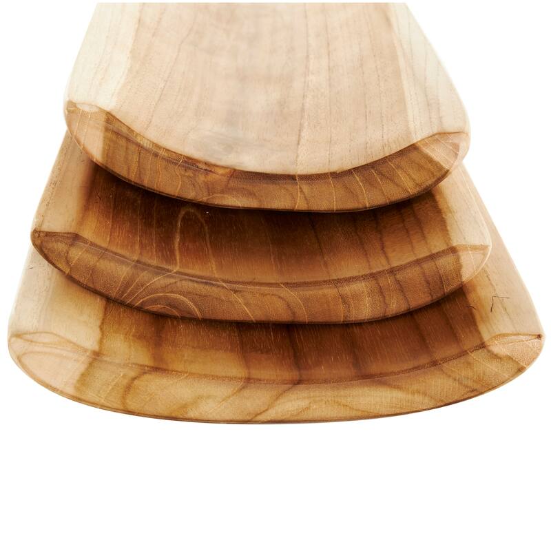 Brown Teak Wood Handmade Minimalistic Curved Living Room Decor Tray (Set of 3)