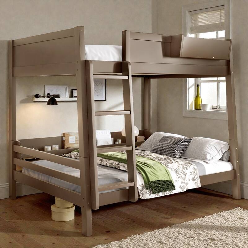 Wooden Bunk Bed Frame with Built-In Storage Shelves, Convertible to Two Beds, No Box Spring Needed