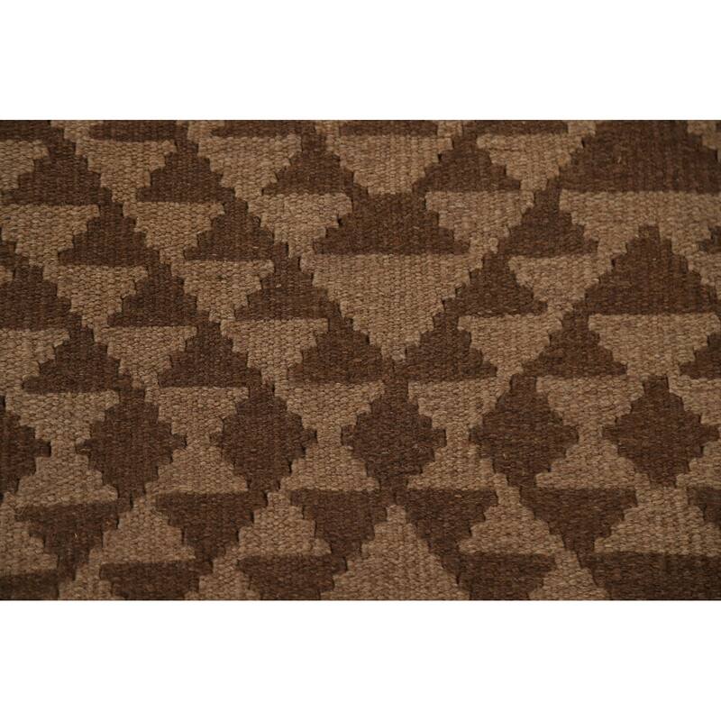 Hand Woven Oriental 100% Wool Carpet Southwestern Geometric Brown Kilim Area Rug - 9' 5'' X 6' 10''