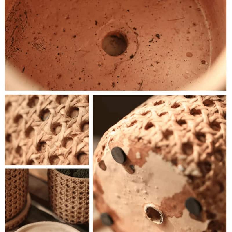 RusticReach Faux Woven Grid Cement Pot - Beige