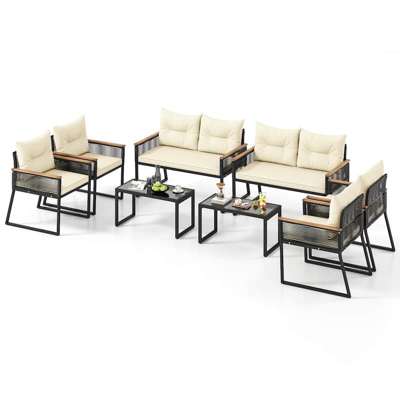 Costway 4/8 PCS Patio Furniture Set with Tempered Glass Coffee Table