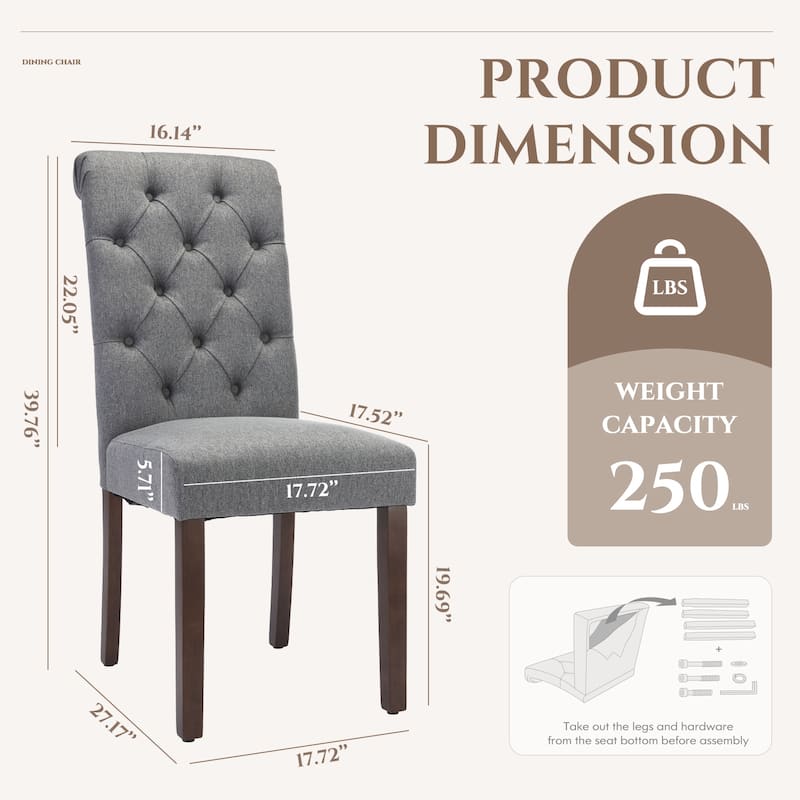 Tufted Parsons Dining Chairs - Velvet-Like Upholstery & Padded Seats for Kitchen & Dining Room