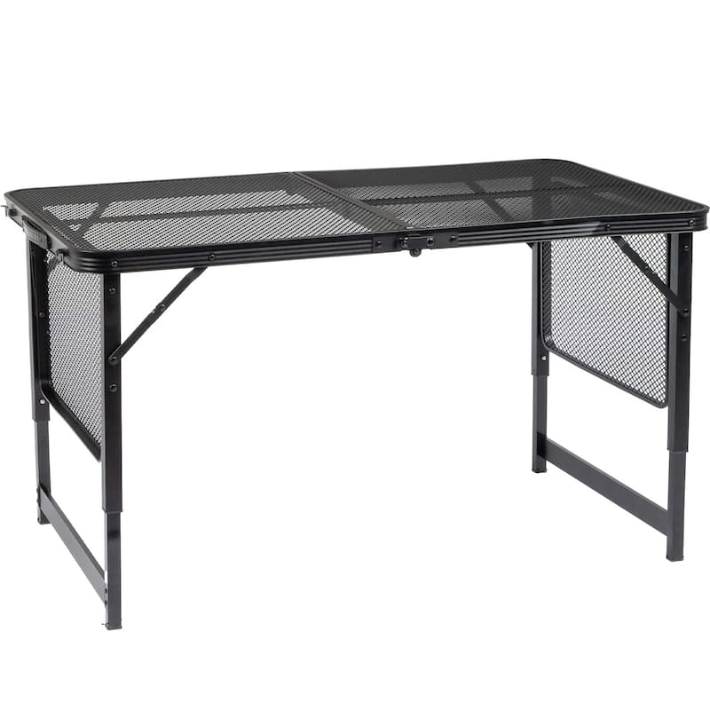 Black Portable Picnic Table With Wing Panels and Adjustable Height Perfect for Outdoor Events