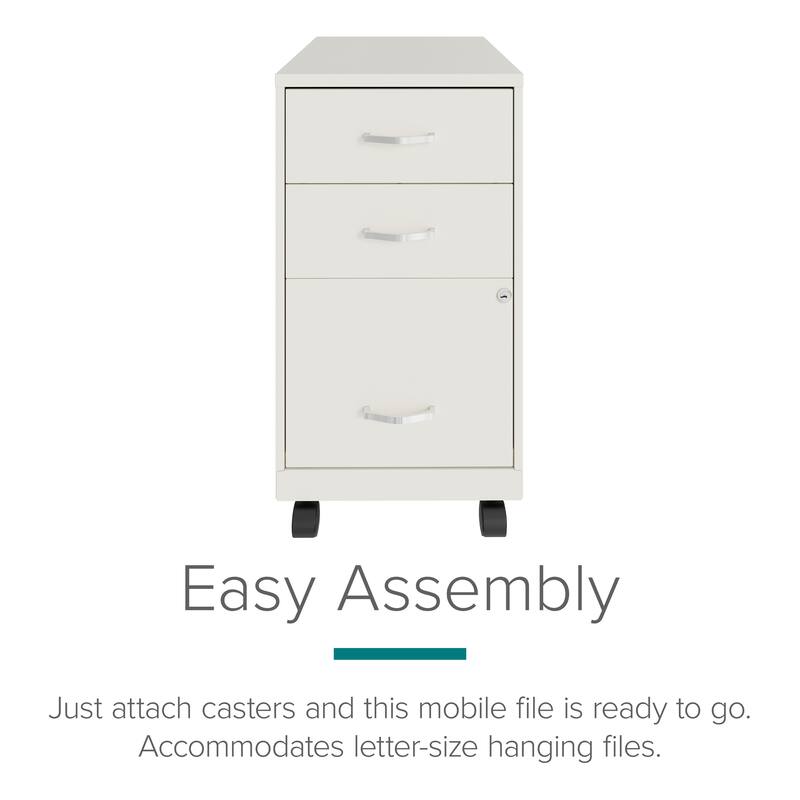 Space Solutions 18" Deep 3 Drawer Mobile Metal Cabinet, Pearl White