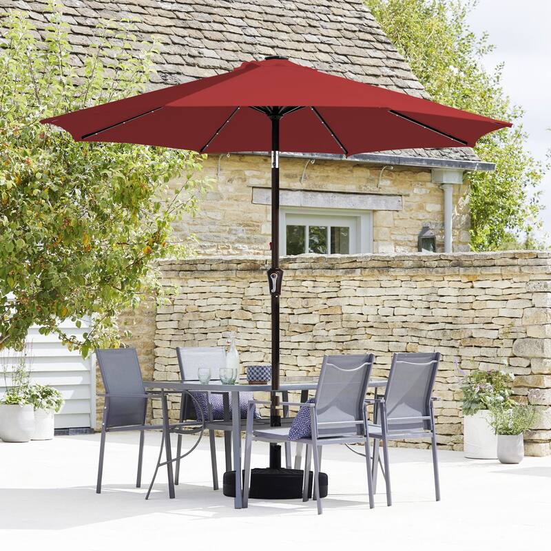 10ft Patio Market Umbrella with LED Lights,Crank & Tilt