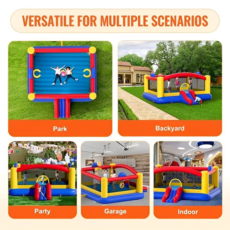 Large Inflatable Bounce House with Slide, Hoop & Games – 400 lbs - Multi - 177.2x173.2x79.9 inches