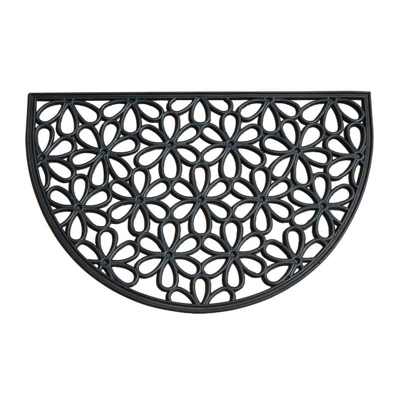 A1HC Outdoor Floor Mat, Rubber 24"x36” outside entryway Scrapes Shoes Clean of Dirt Heavy Duty Doormat for Indoor Outdoor - Half Round Floral