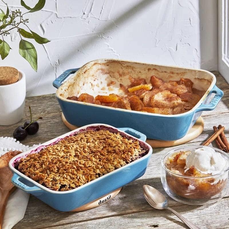 2 Piece Ceramic Stoneware Casserole Dish Set Non-Stick Rectangular Baking Dishes Oven Safe