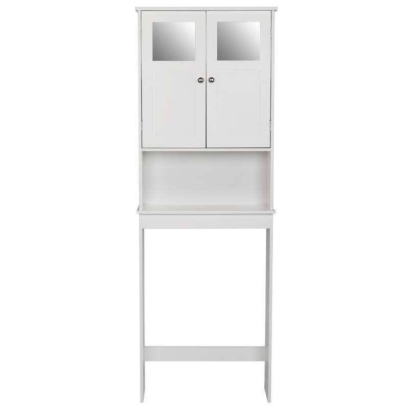 White MDF Bathroom Cabinet with Double Doors Adjustable Shelves and Space Saving Leg Design - 23.23 x 8.66 x 66.93