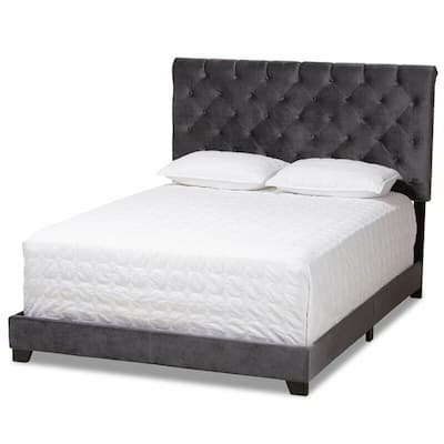 Velvet Tufted King Bed in Dark Gray