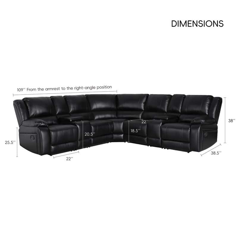 109" W Modern Contemporary Faux Leather 7 Piece Sectional Recliners