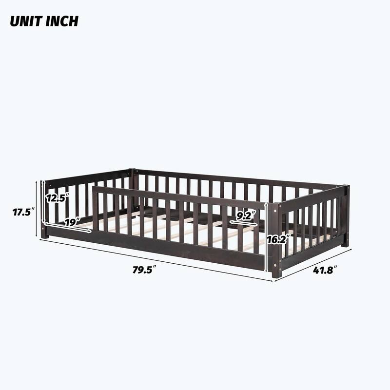 Durable Floor Platform Bed with Fence
