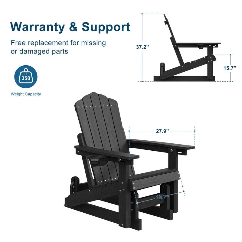 Glider Adirondack Patio Chair, 3-Position Adjust Smooth Motion Chair