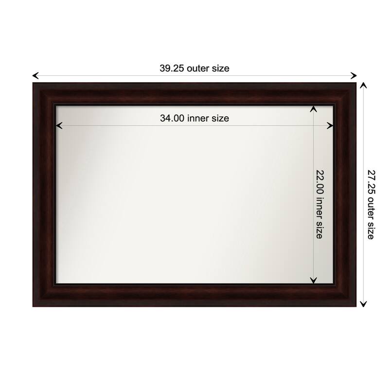Coffee Bean Brown Framed Non-Beveled Custom Wall Mirror, Bathroom Vanity Mirror - Outer Size: 39.25 x 27.25