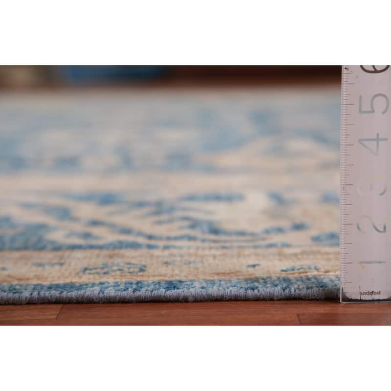 Hand Knotted Oriental 100% Wool Carpet Transitional All-Over Navy Blue & Blues Oushak Area Rug - 13' 11'' X 10' 1''