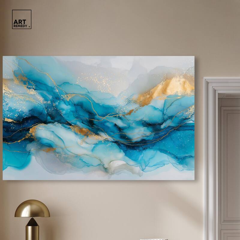 Ethereal Blue and Gold Canvas by Art Remedy, Gallery Wrapped