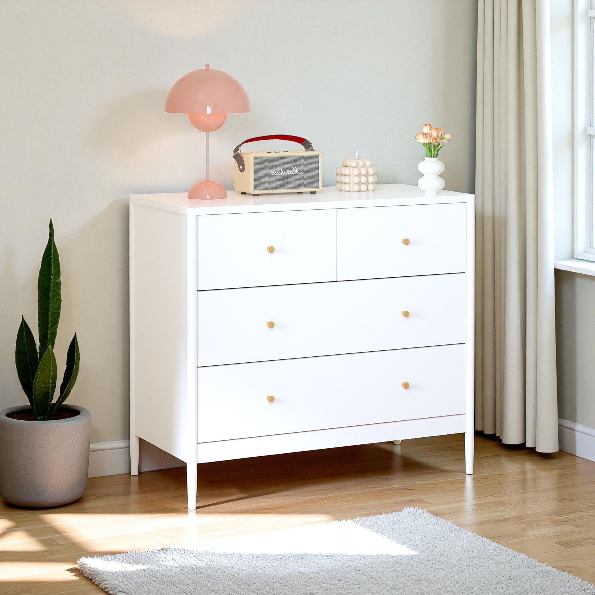 four drawer dresser white 4 Dresser, Chest Of Drawers Without Handle, For Bedroom 100% Waterproof, Modern Wooden Cabinet With Sturdy Frame For Living Room, Assembly required. 4-Drawer Kids Dresser Wooden Nursery