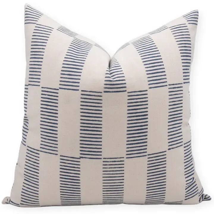 Block Printed Handcrafted Blue Pillow Cover - Zig Zag