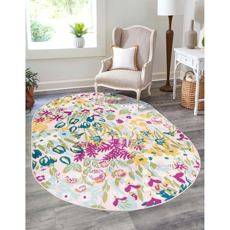 Contemporary Demdence Collection Area Rug - 7'10"x10' Oval - Pink