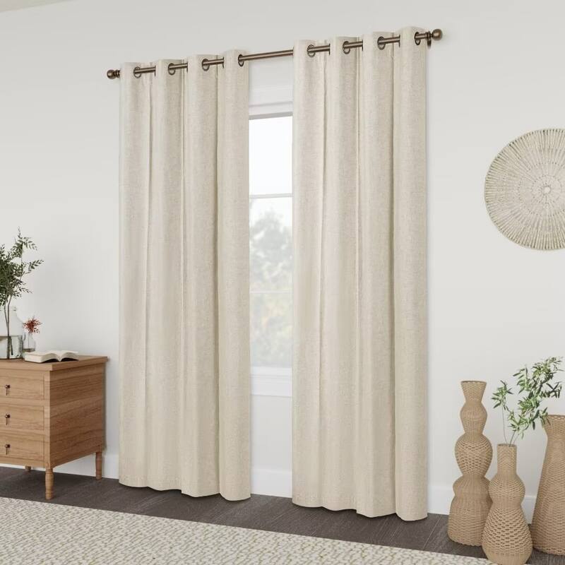 Linen Slub Blackout Grommet Curtain Pair(2 Panels)