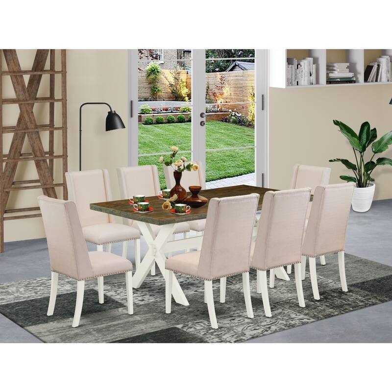9-Piece Kitchen Dinette Set - Parsons Chairs & Solid Wood Table - Modern Dining Room Furniture