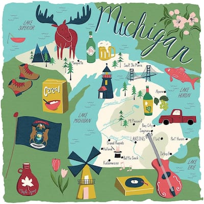 Michigan Home 4-Pack Absorbent Stone Coasters with Protective Cork Backing 4" Square Made in The USA Artistic Easily Wipes Clean