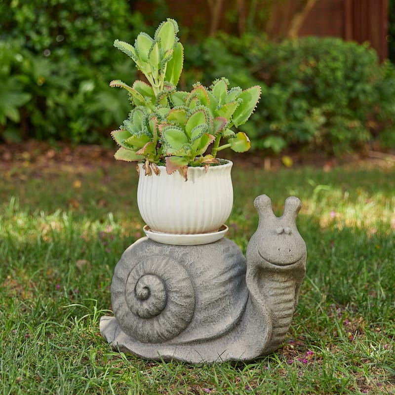 Glitzhome MGO Snail Frog Garden Statue Indoor Outdoor Art Figurine Planter Stand