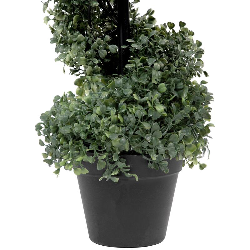 3' Artificial Two-Tone Boxwood Spiral Topiary Tree with Round Pot Unlit - 8