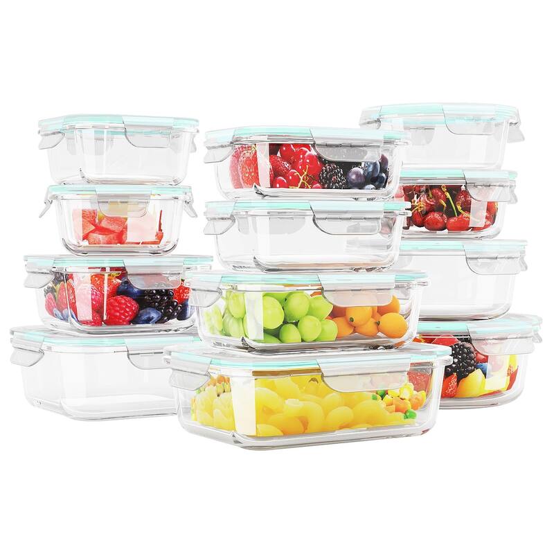 12 Sets Glass Food Storage Containers with Lids, Glass Meal Prep Containers, Airtight Glass Bento Boxes, BPA Free & Leak Proof - Blue