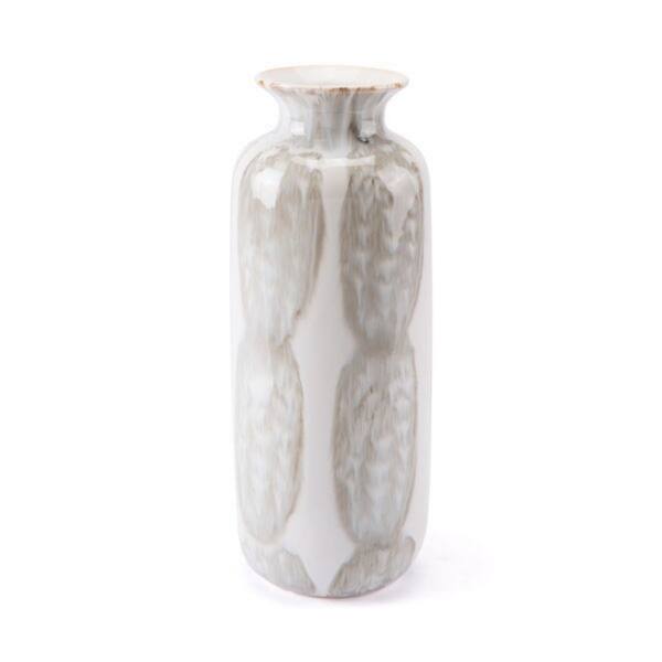 Shop Short Vase With Painted Abstract Feathers Ivory Sage Green