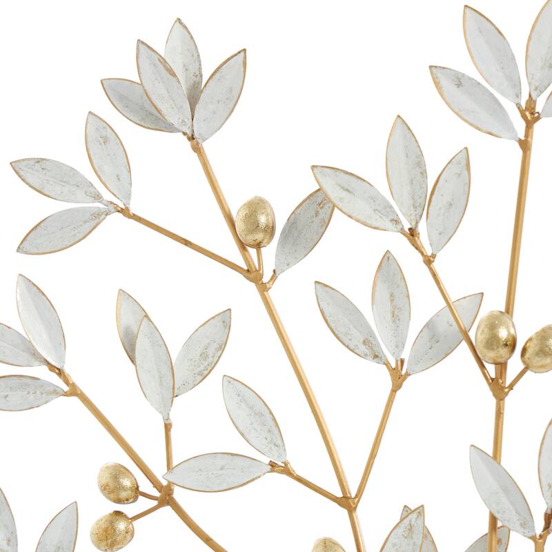 Gold Metal Metallic Tree Decorative Sculpture with White Leaves