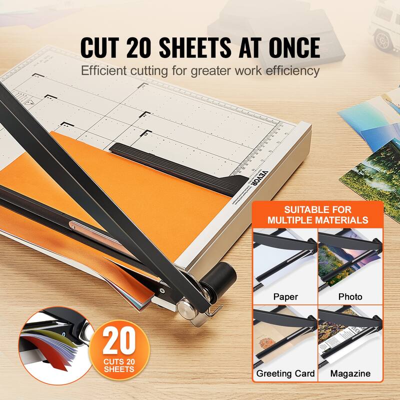 VEVOR Paper Cutter Guillotine Trimmer 15"/18" Cut Length 16/20 Sheets Capacity, Heavy Duty Guillotine Paper Cutter