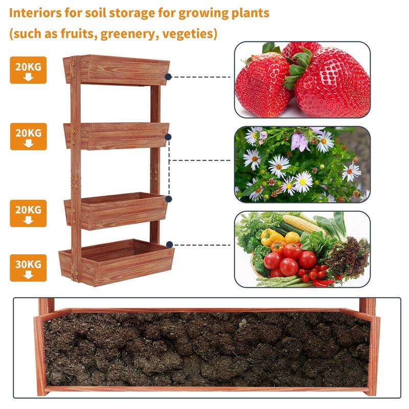 4-tier Wooden Vertical Ladder Raised Vegetable Planter Box Elevated Garden Bed - 25.6" W x 55.5" H