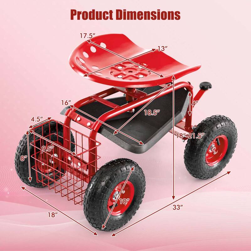 Costway Garden Cart Patio Wagon Rolling Work Seat with Tool Tray - See Details