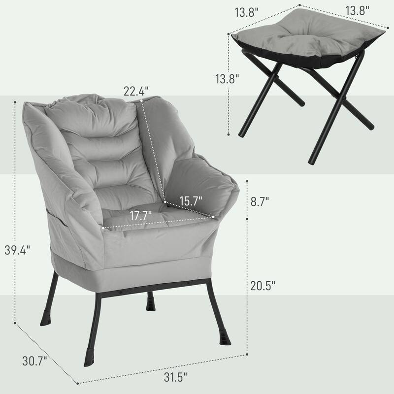Velvet Lazy Chair with Ottoman, PP Cotton Padding and Storage