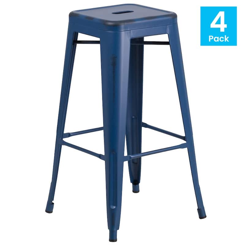 4 Pack 30"H Backless Distressed Metal Indoor-Outdoor Barstool