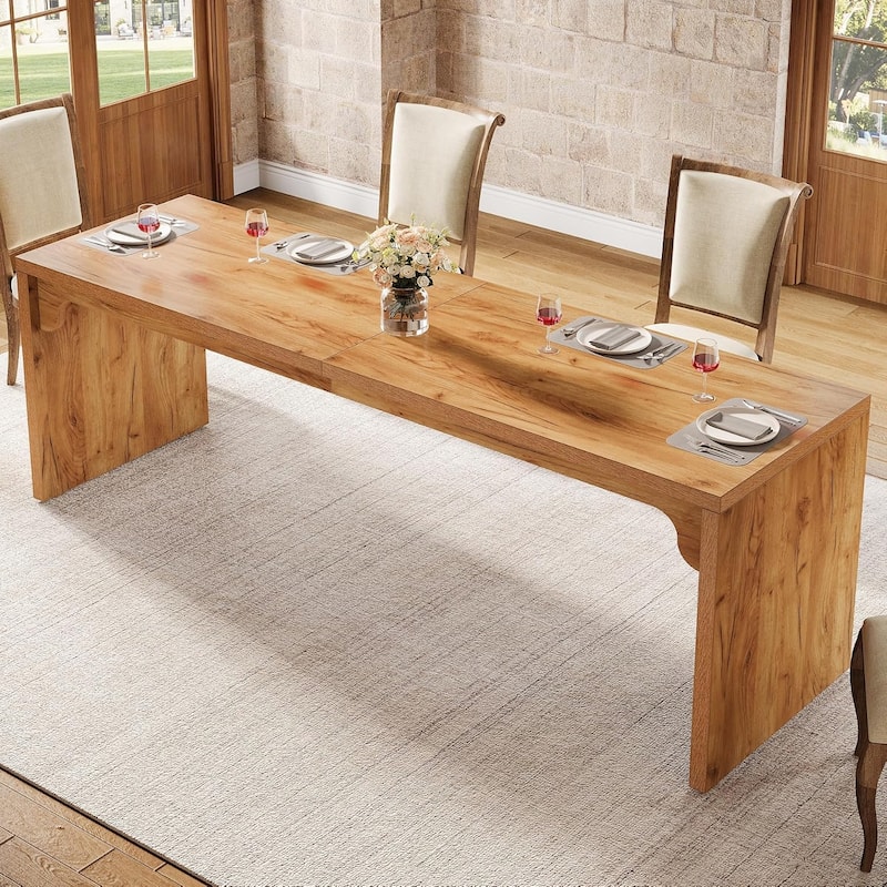 78-Inch Wood Modern Rectangular Dining Room Table, Long Kitchen Dining Table, Brown - Brown
