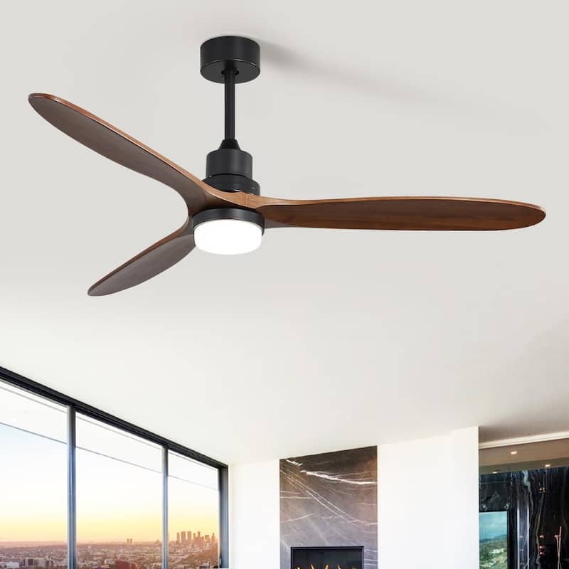 60" Wooden 3-Blade Large Ceiling Fan with Light and Remote Control, Reversible DC Motor - 60 inches