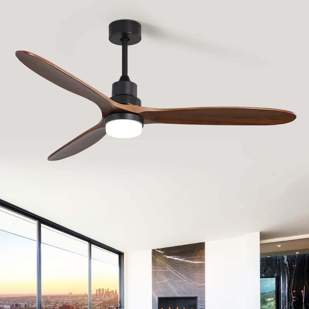 60" Wooden 3-Blade Large Ceiling Fan with Light and Remote Control, Reversible DC Motor - 60 inches
