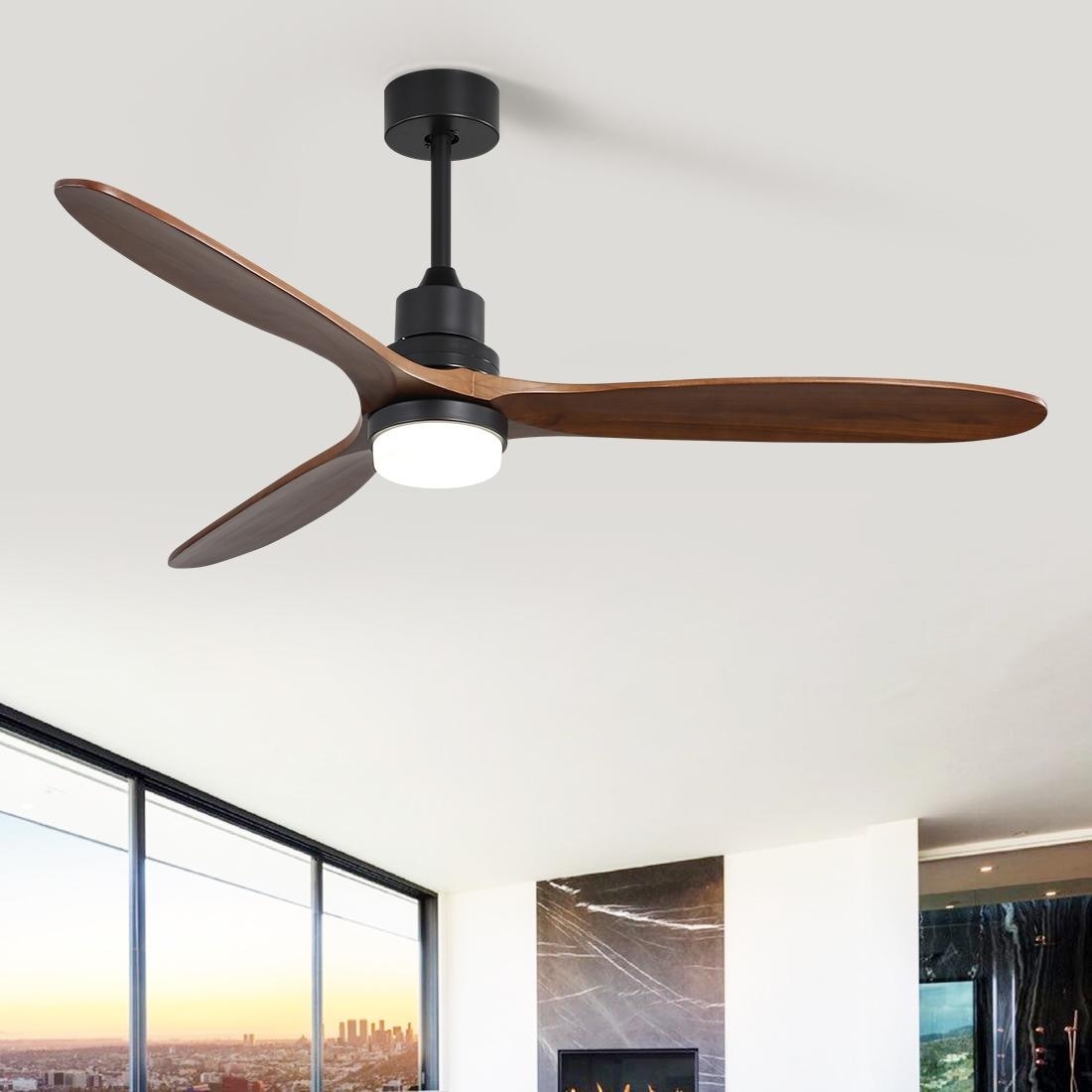 60" Wooden 3-Blade Large Ceiling Fan with Light and Remote Control, Reversible DC Motor - 60 inches