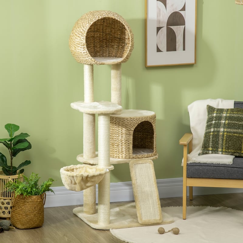 Multi-Level Cat Tree Tower with Condo, Plush Platforms & Sisal Posts - 23.5" L × 23.5" W × 59" H