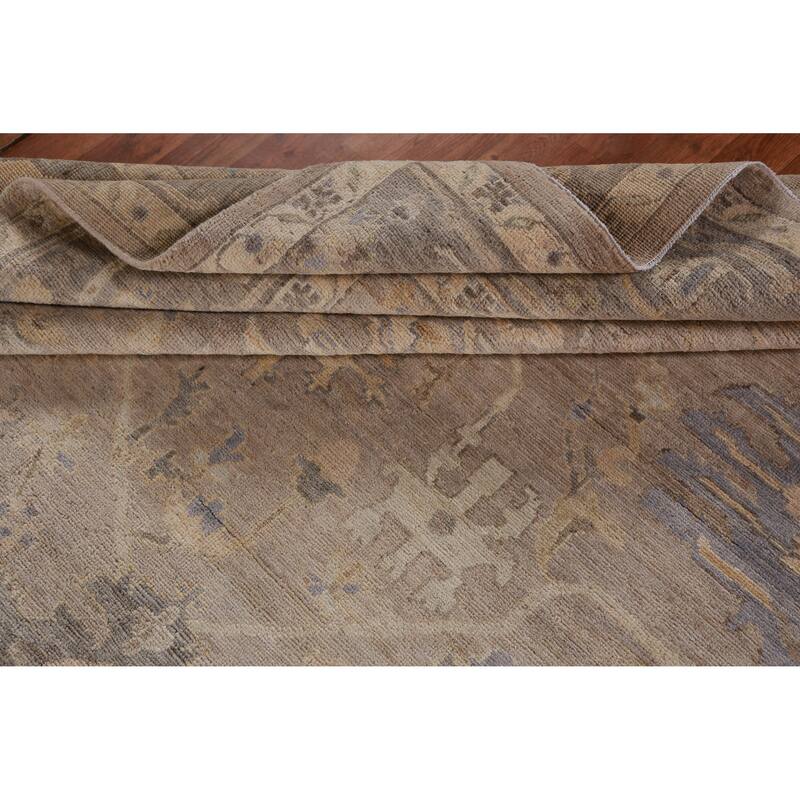 Hand Knotted Oriental 100% Wool Carpet Transitional All-Over Beige & Ivories Oushak Area Rug - 11' 8'' X 8' 9''