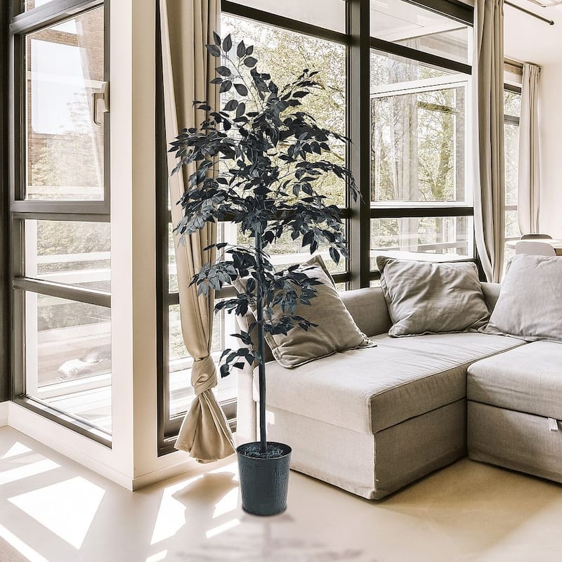 6-foot Artificial Black Ficus Tree in Black Metal Pot