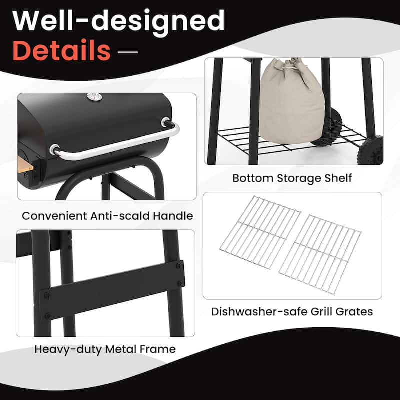 Costway Barrel Charcoal Grill with Foldable Side Table Built-in - See Details - as pic shows
