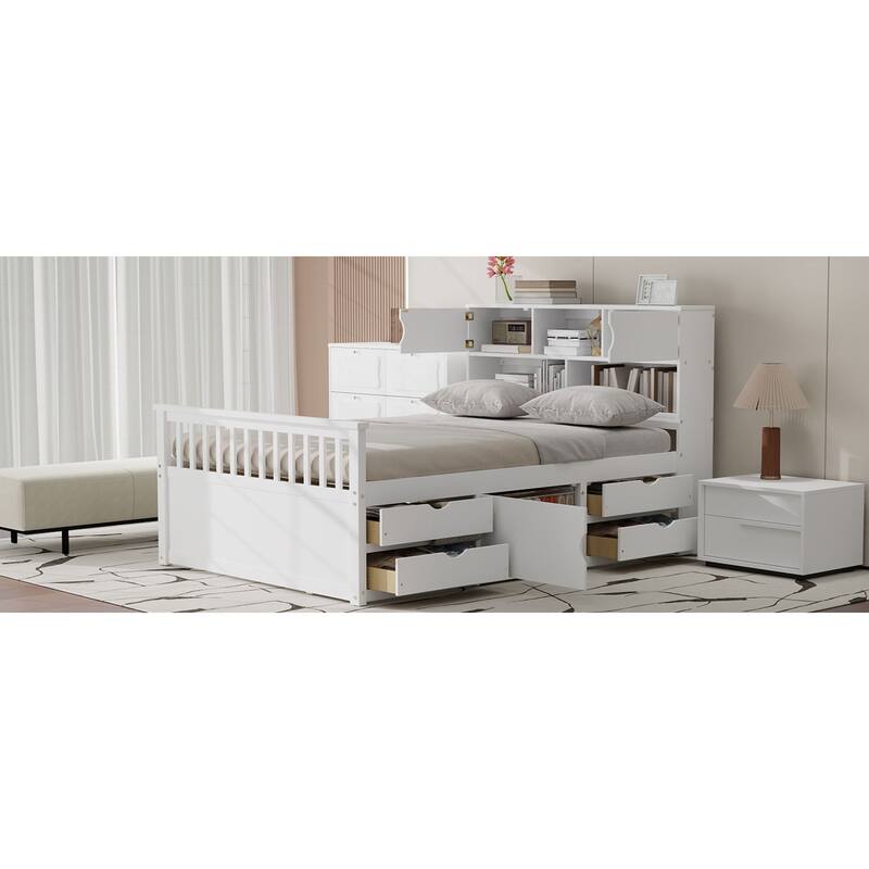 Roomfitters Full Captain Platform Bed with Bookshelf Headboard and 4 Drawers