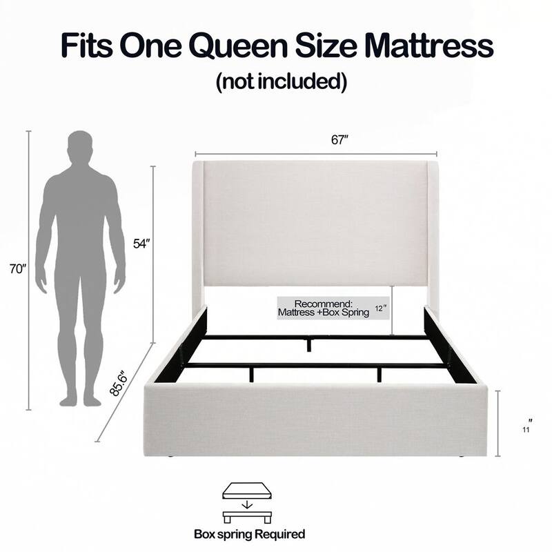 Upholstered Wingback Bed Without Wooden Slats Box Spring Required