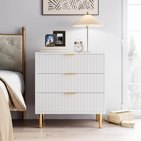 3 Drawer Dresser for Bedroom with Gold Handle and Large Drawer for Bedroom  - Bed Bath & Beyond - 42493313