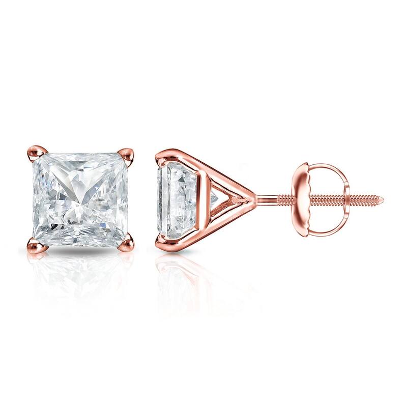 Auriya 14k Gold 1/2cttw Princess-cut Diamond Stud Earrings Martini-set - Rose