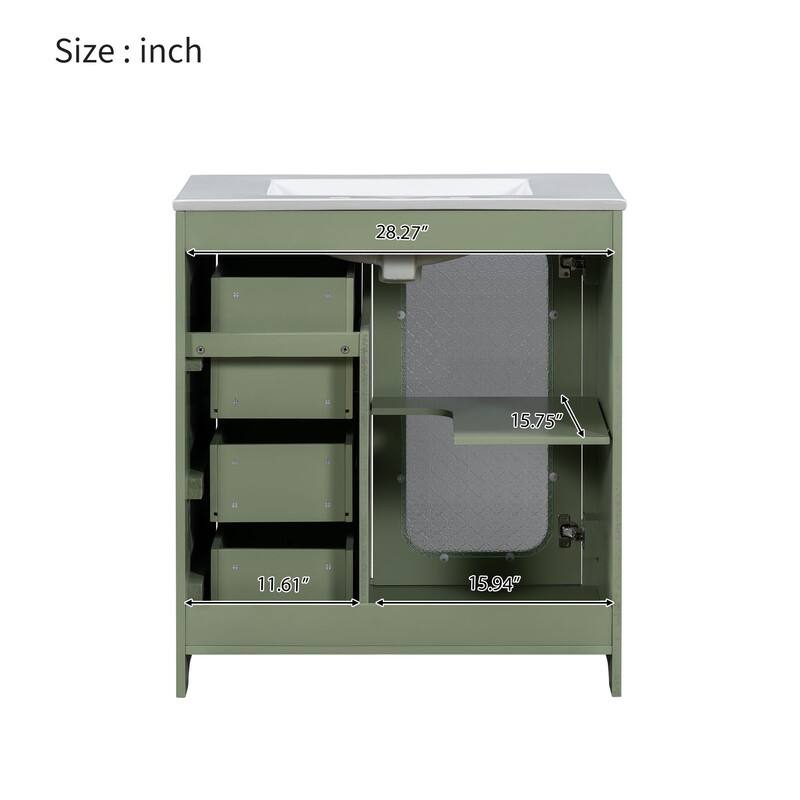 30''/36'' Bathroom Vanity with Sink, 3 Drawers Bathroom Storage Cabinet with Soft-Close Glass Door and Adjustable Shelf